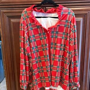 Red Plaid Ruffle Collar Blouse
